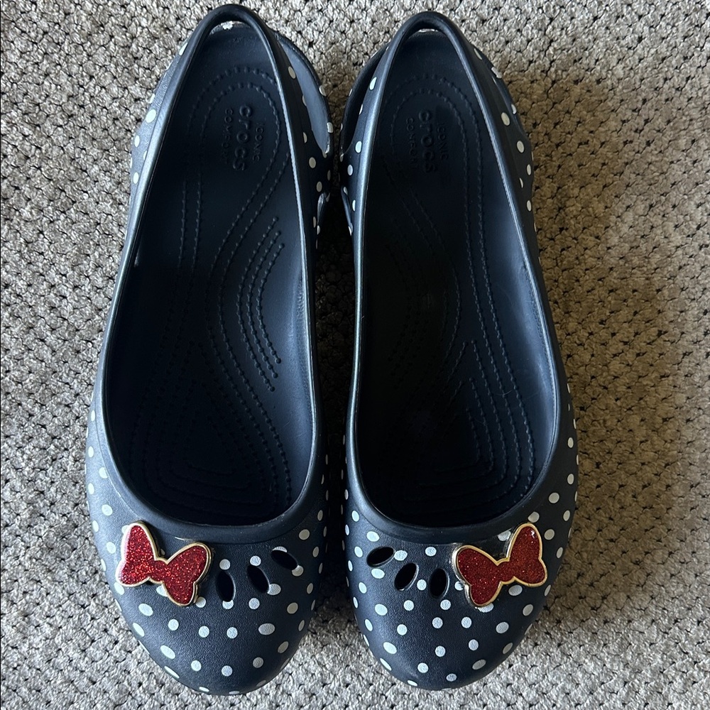CROCS size 10 Black & White Polka Dot Minnie Mouse Kadee Flats - Picture 4 of 11